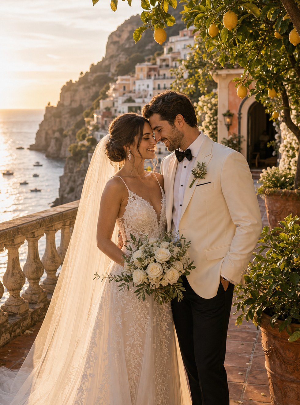 Amalfi cliffside wedding portrait concept