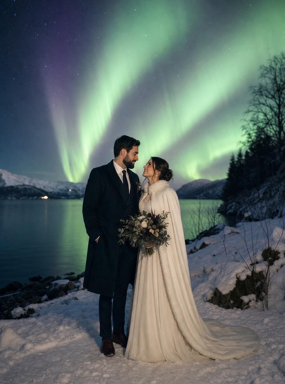 Aurora elopement wedding portrait concept