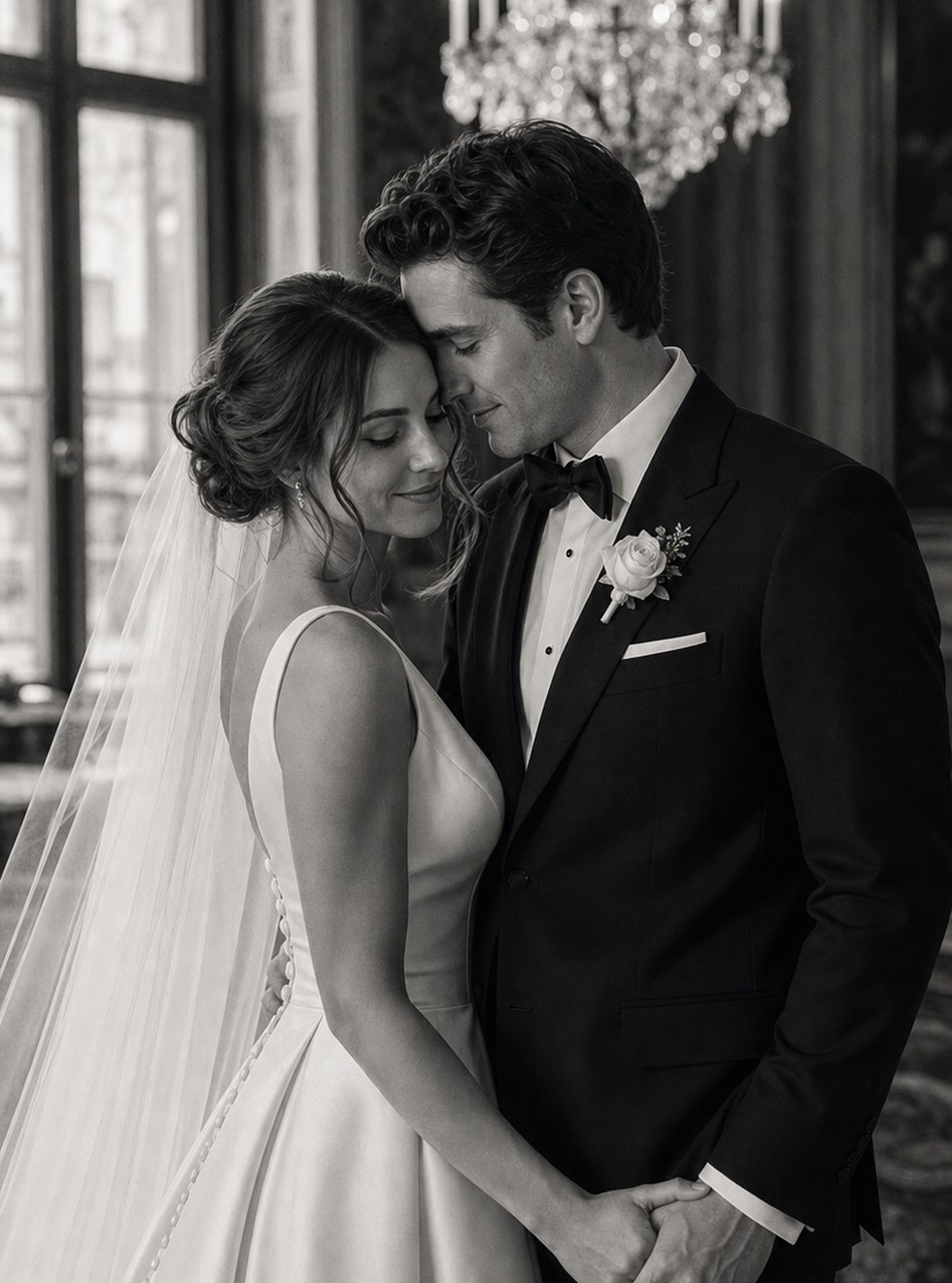 Black and white wedding portrait concept