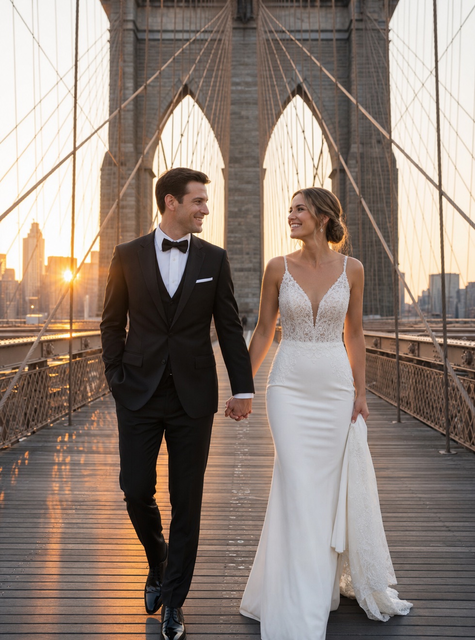 Brooklyn Bridge sunrise wedding portrait concept