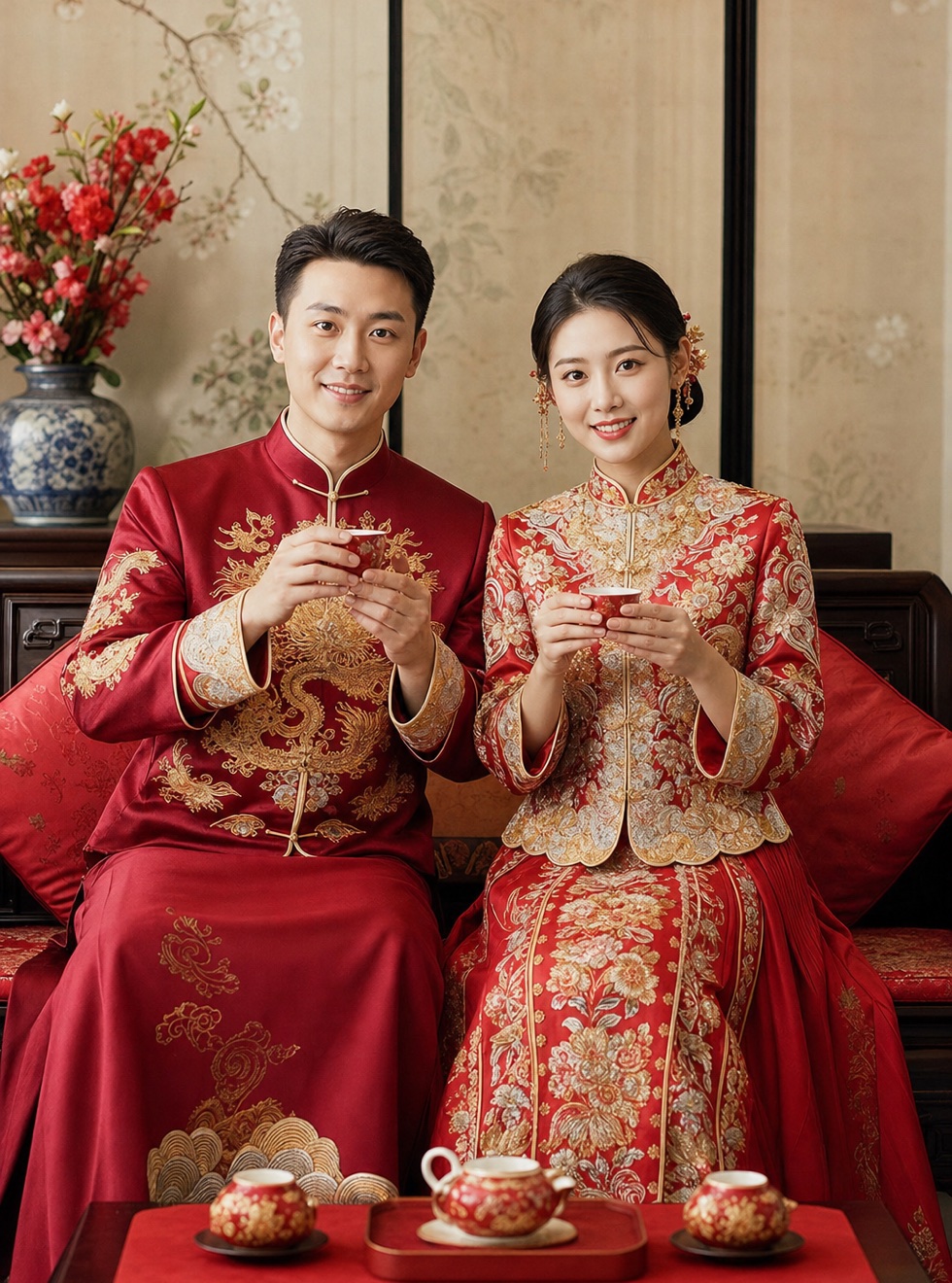 Chinese tea ceremony wedding portrait concept