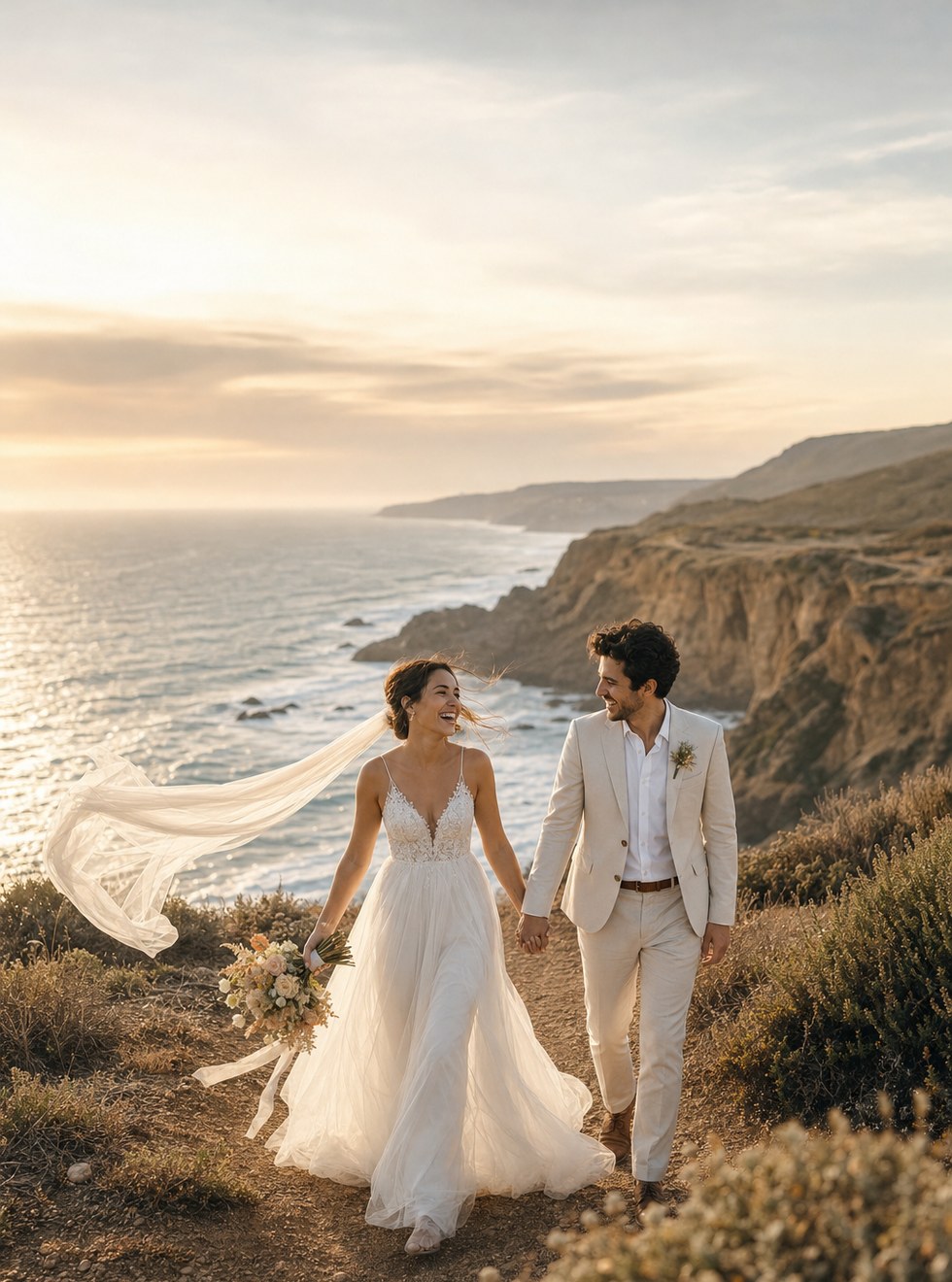 Coastal elopement wedding portrait concept