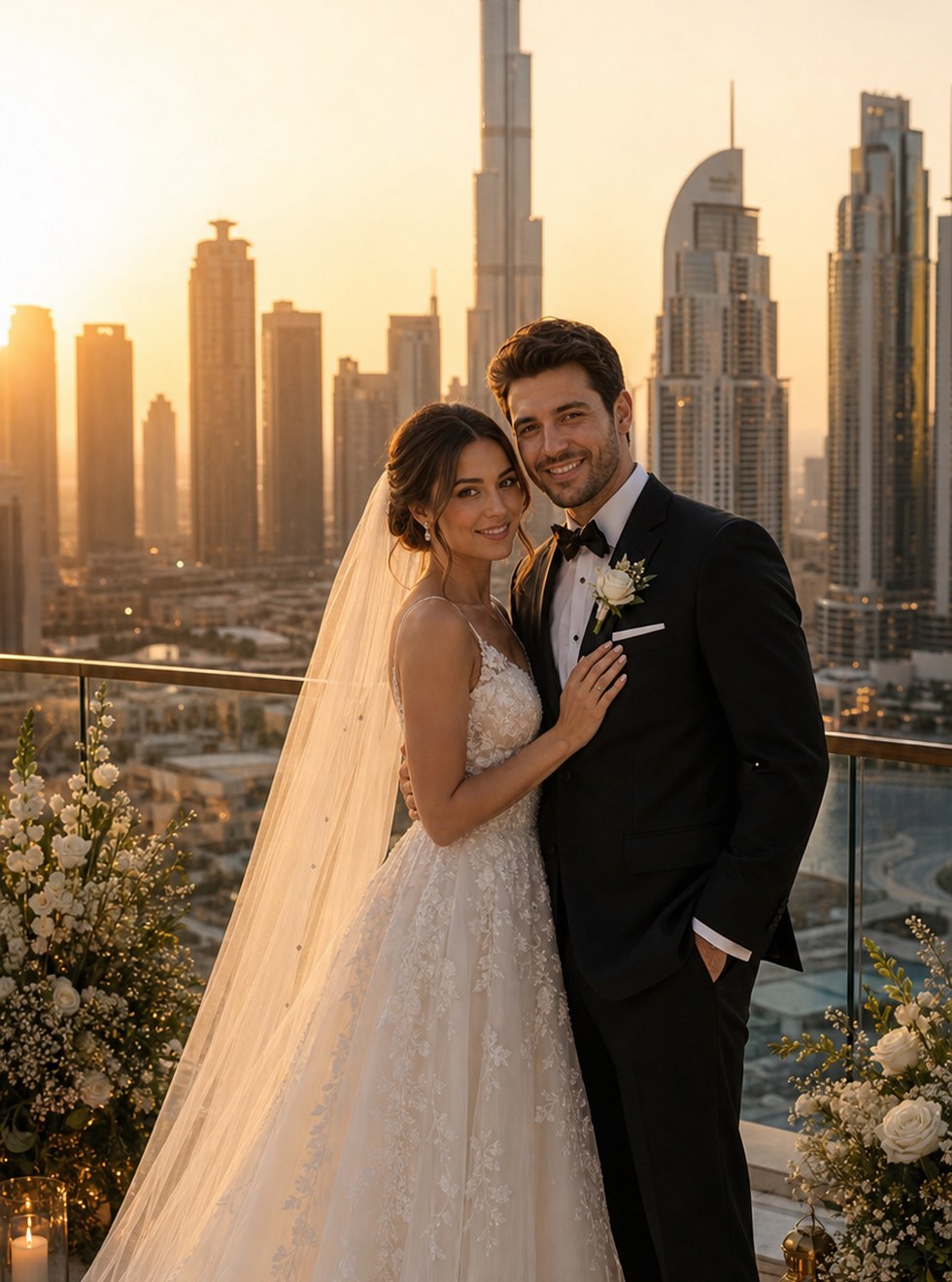 Dubai skyline wedding portrait concept
