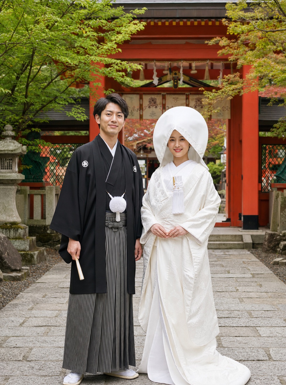 Japanese shrine wedding portrait concept