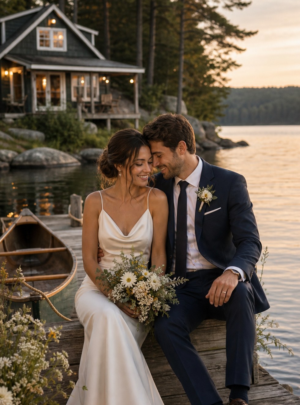 Lakeside cottage wedding portrait concept