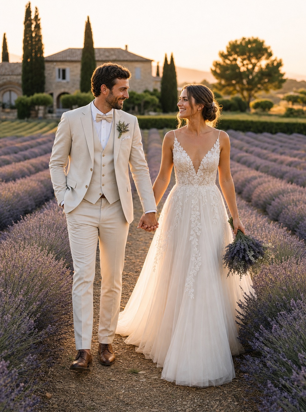 Lavender field wedding portrait concept