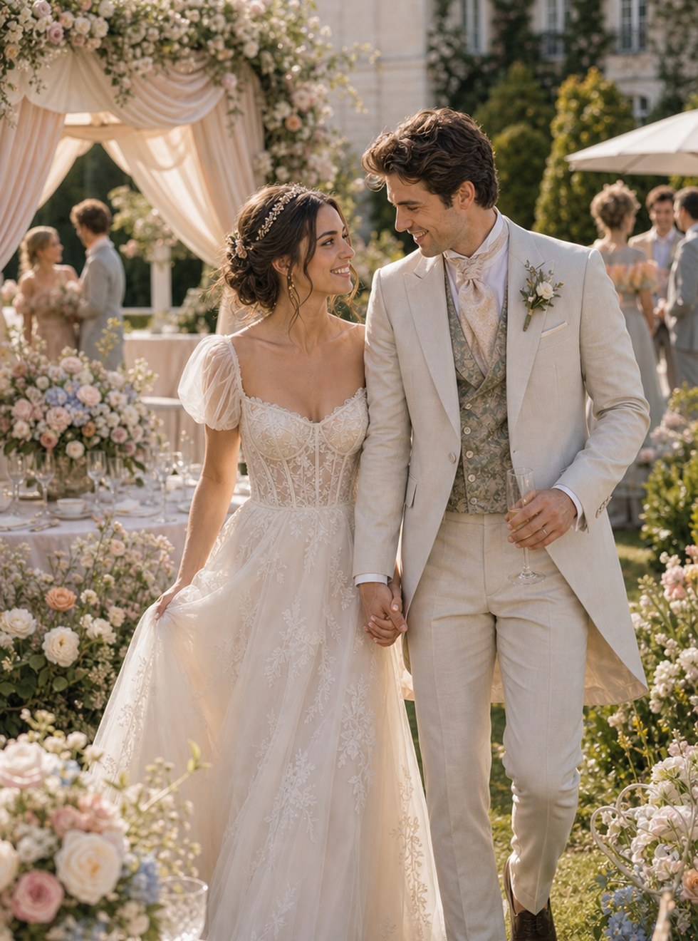 Regency garden party wedding portrait concept